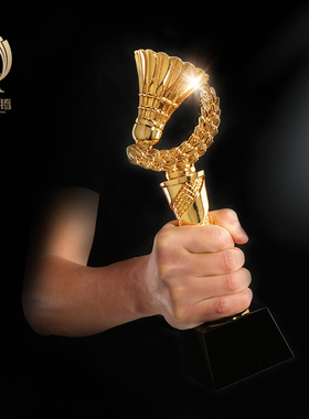 羽毛球奖杯 比赛金属奖杯水晶定制创意刻字制作体育比赛高档年会