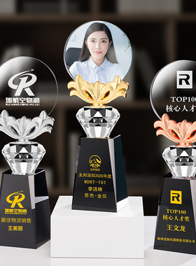 水晶奖杯定制奖牌创意年会企业员工表彰团队销售冠军照片奖杯年会