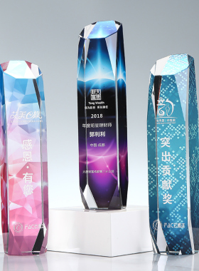 彩色创意高档彩印水晶奖杯定制定做优秀员工销冠年会活动颁奖年会