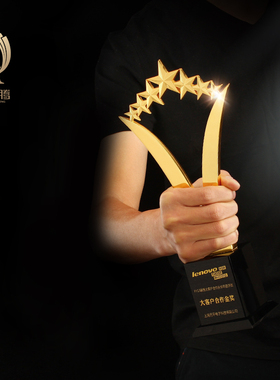 五角星金属奖杯定制高档水晶奖杯金银铜团体奖品冠军大号制作年会