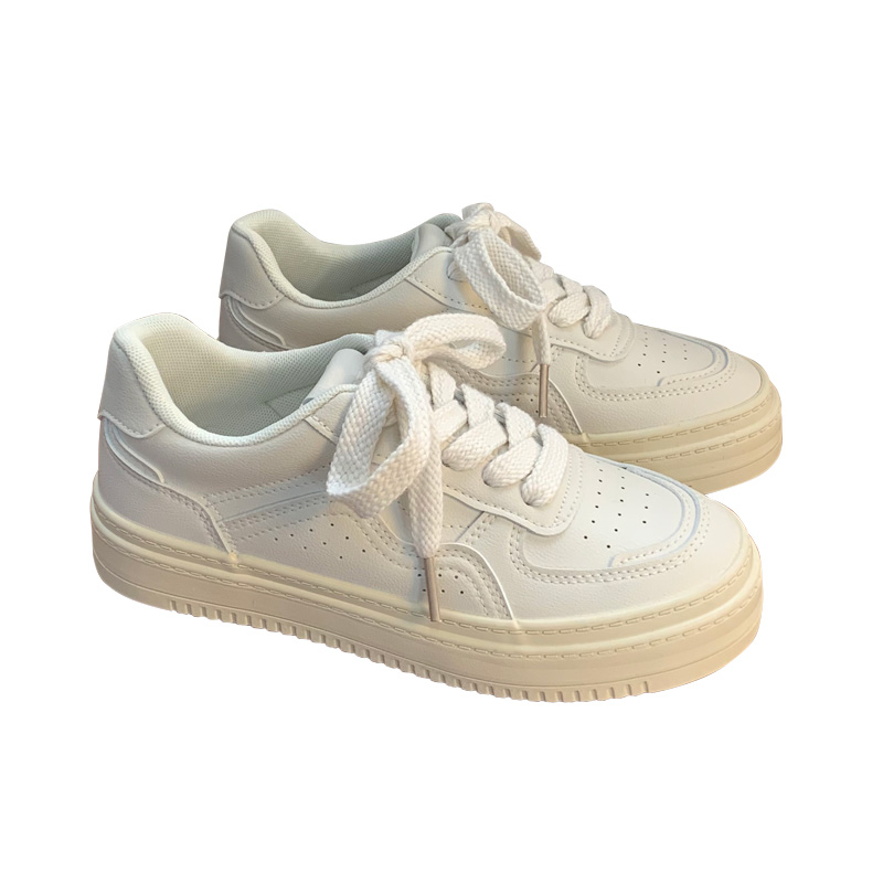 厚底小白鞋女可爱日系大头鞋2024新款白色板鞋女设计感小众面包鞋 - 图3
