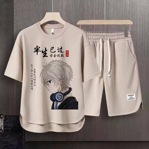 工厂特价清!好品质!夏新品男装一整套短袖t恤潮流印花字母套装 - 图2