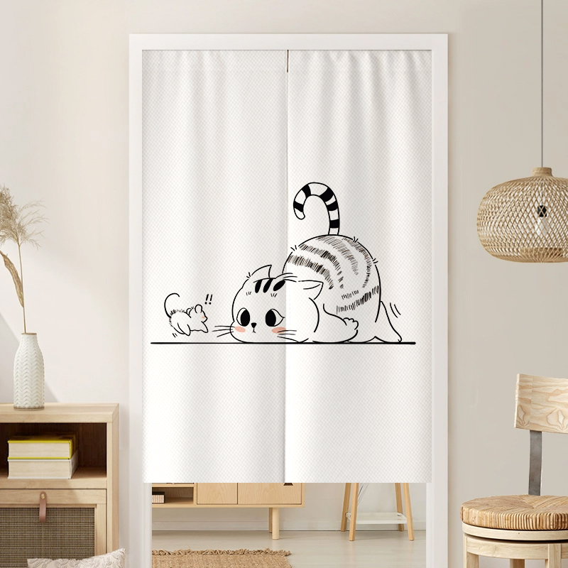 Cartoon fun cat door curtain partition without punching bedroom cover curtain warm home fabric toilet half curtain can be customized
