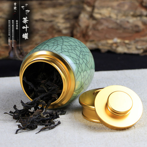 龙泉青瓷茶叶罐便携迷你小号随身储茶罐金属密封储存罐精品陶瓷罐 - 图0