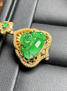 大肚佛s925纯银镶钻A货玉坠