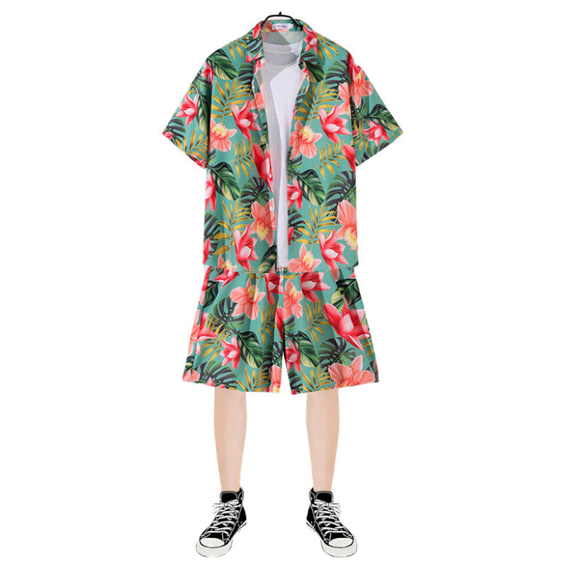 夏威夷套装男短袖夏季痞帅气冰丝花衬衫速干沙滩旅游运动裤两件套,淘宝优惠券,粉丝福利购,淘宝优惠卷