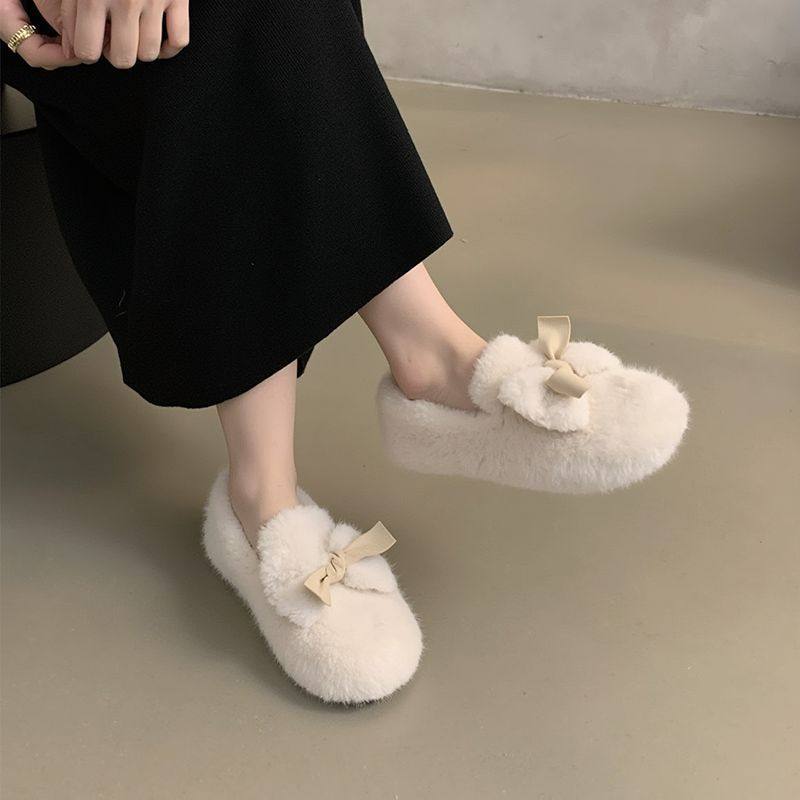 绒毛毛鞋女冬外穿软底一脚蹬豆豆鞋加绒感洋气可爱蝴蝶结棉鞋,淘宝优惠券,粉丝福利购,淘宝优惠卷