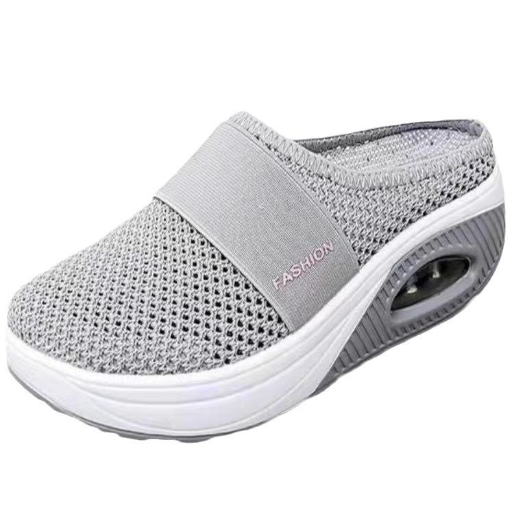 跨境夏新款大码懒人一脚蹬包头网面厚底拖鞋女欧美坡跟拖鞋女,淘宝优惠券,粉丝福利购,淘宝优惠卷