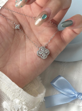 LolaWhite「光年法则」S925纯银闪钻幸运四叶草项链轻奢小众高级