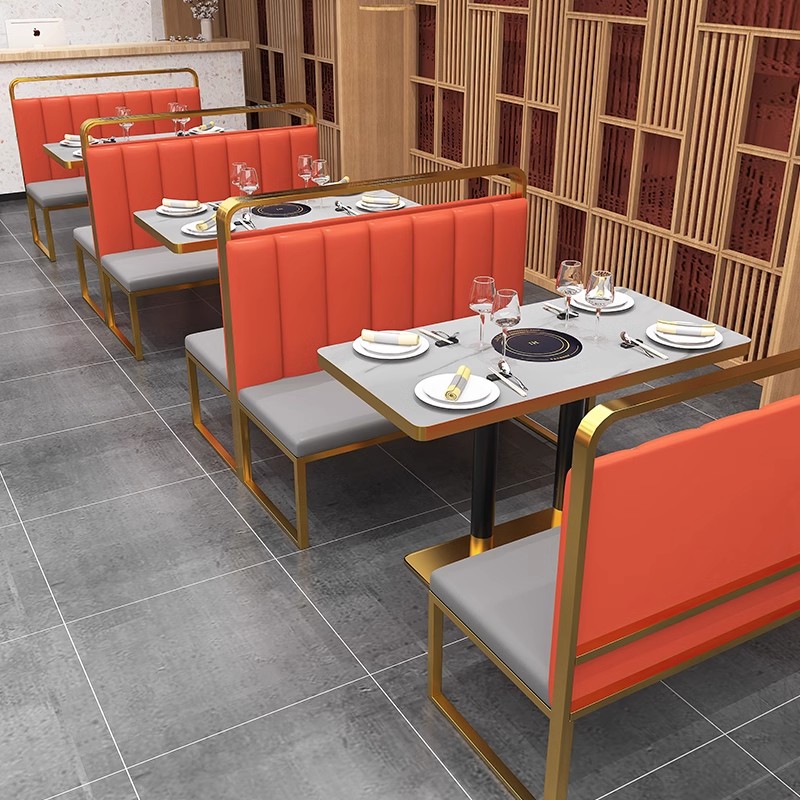 商用铁艺轻奢茶餐厅桌椅组合西餐咖啡厅烧烤火锅饭店靠墙卡座沙发