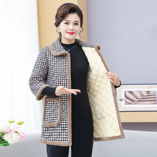 妈妈秋冬加绒保暖七分袖棉衣棉马夹中老年女装中长款中袖棉服马甲 - 图1