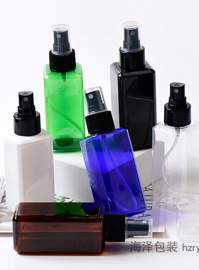 120ml毫升方形喷雾瓶透明盖半罩喷头塑料喷瓶黑白棕蓝绿色PET瓶子