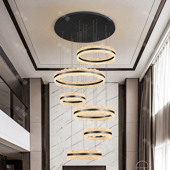 Large chandelier in the living room of the villa duplex building