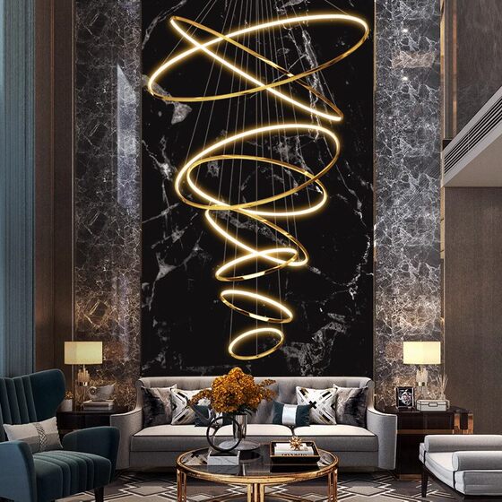 Duplex building living room villa loft stairwell large chandelier