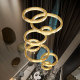 Large crystal chandelier in the middle floor of the modern minimalist living room