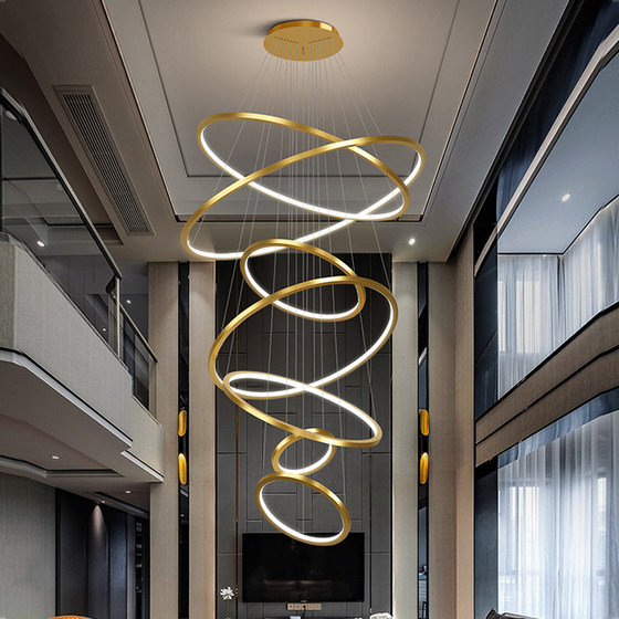 Duplex building living room villa loft stairwell large chandelier