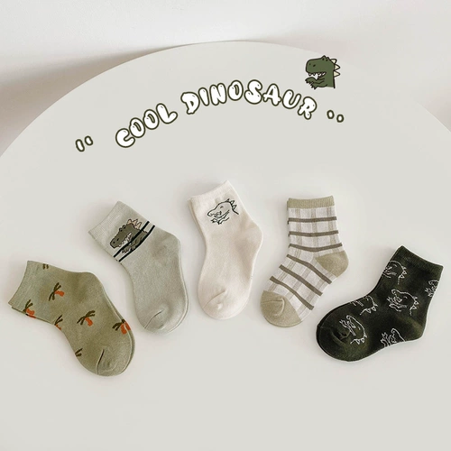 Демисезонные дышащие детские хлопковые мультяшные носки для мальчиков, осенние, средней длины