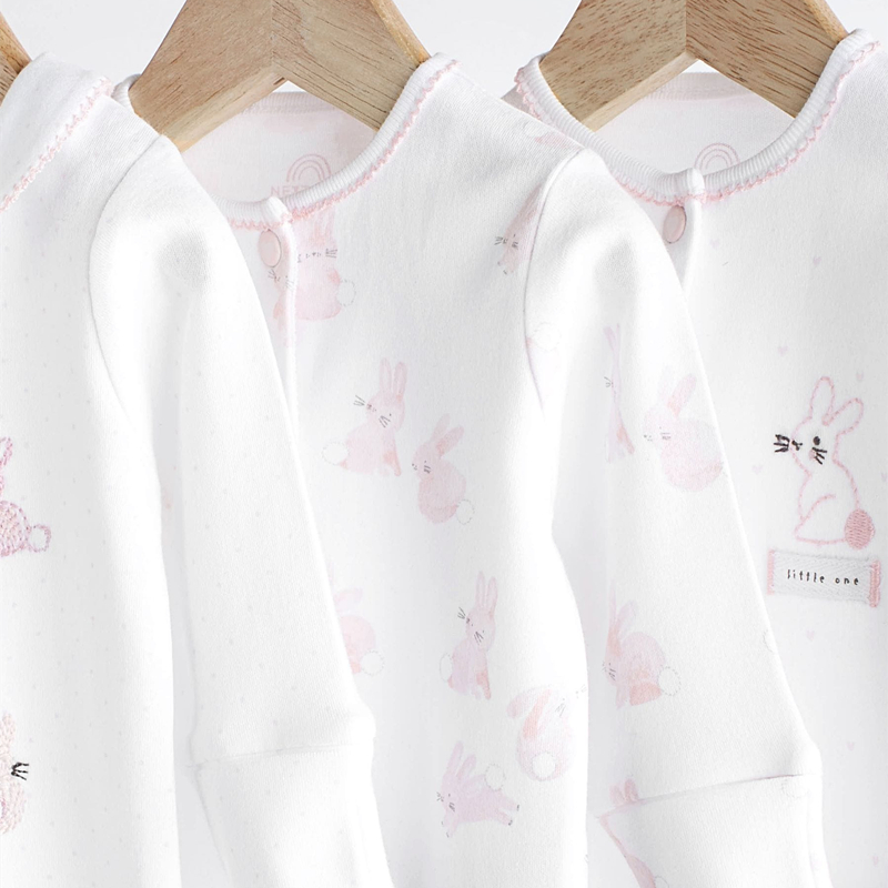 英国进口NEXT女宝宝秋冬舒适哈衣新生婴儿可爱兔子睡衣纯棉连体衣 - 图0