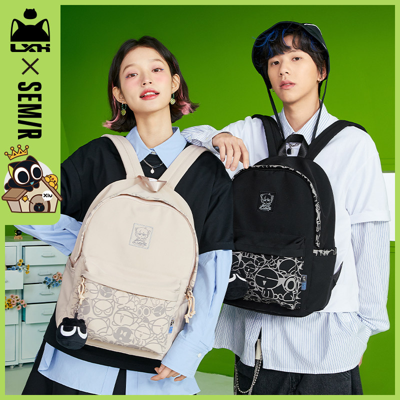 森马女罗小黑大容量初中生男电脑包 森马箱包双肩背包