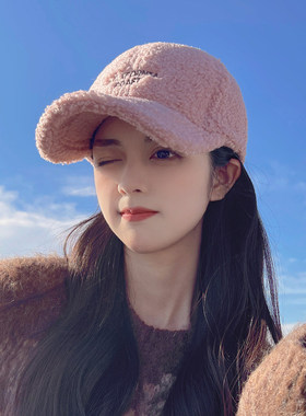 羊羔毛帽子女士秋冬季时尚鸭舌帽