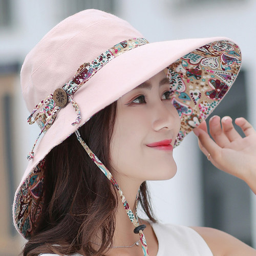 帽子女夏天太阳帽韩版遮阳帽防紫外线出游户外防晒大沿沙滩帽布帽 - 图1