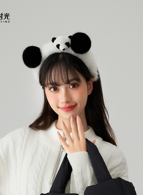 秋冬23新款熊猫毛绒发箍女生发饰