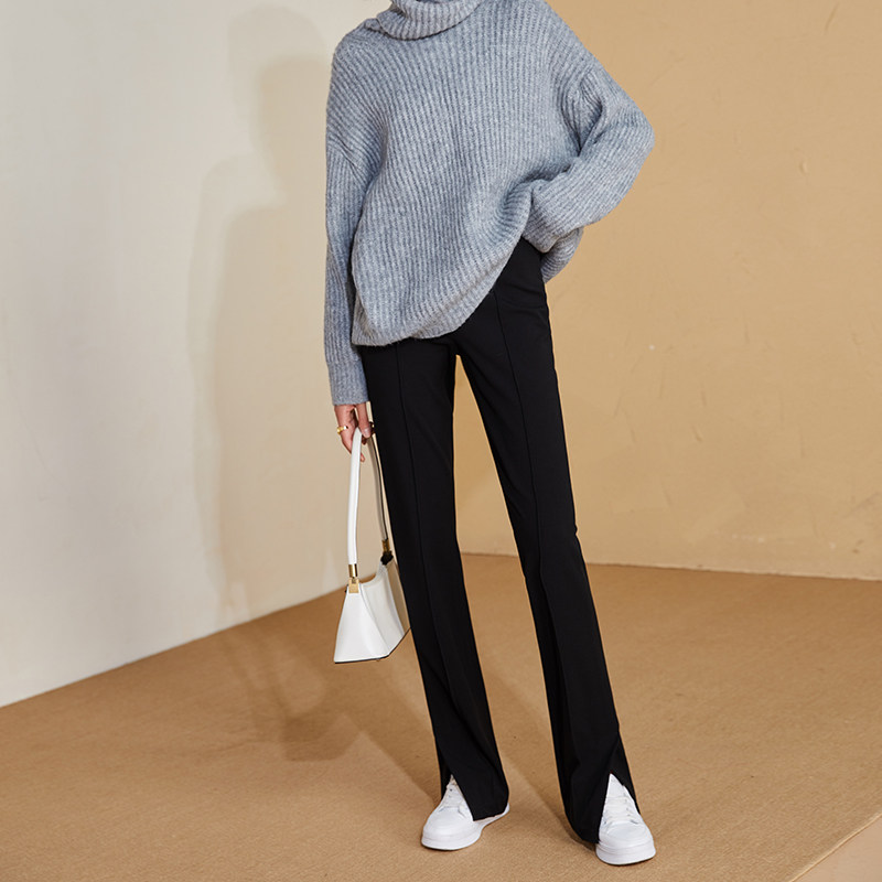 简非蓝开叉高腰加厚2021新款直筒裤 简非蓝休闲裤