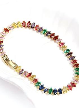 跨境马眼手链电镀轻奢锆石爆闪女式网球水晶手串首饰铜材微镶排钻