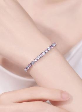 铜镶轻奢手饰网球手链锆石单排4mm彩色手镯七夕情人节礼物