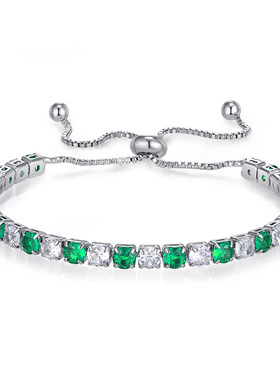 欧美热销4mm彩色锆石手链可调节间色满钻镀白金网球手链首饰批发