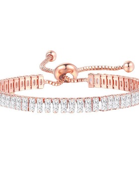 流行款长方形手链镶钻水晶满钻可调节女锆石手饰高级感跨境批发