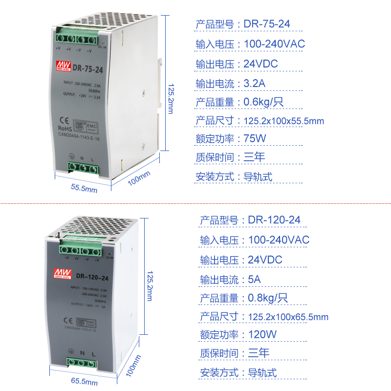 DR-60-24明伟12V导轨开关电源75W15工NDR-120W直EDR流SDR-240式MD-图2