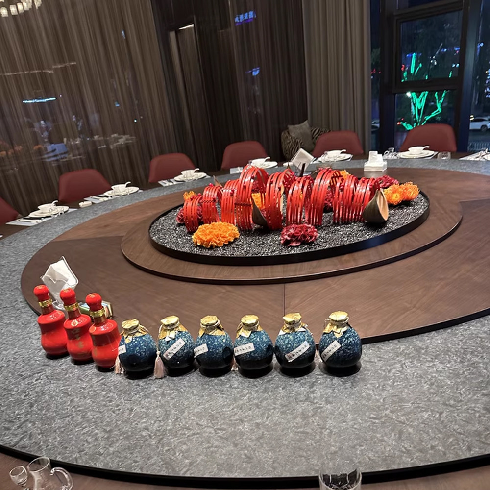 红色高端新中式酒店餐厅圆桌仿真转盘花电动圆桌转盘餐桌装饰摆件,淘宝优惠券,粉丝福利购,淘宝优惠卷