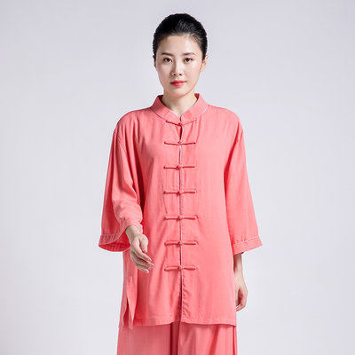 太极服女棉麻新款飘逸春夏季中袖太极拳服装女款练功服武术服春秋 虎窝淘