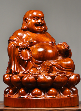 花梨木雕弥勒佛像摆件元宝坐莲笑佛实木质雕刻家居客厅红木工艺品