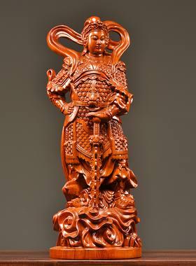 花梨实木质雕刻伽蓝韦陀佛像摆件新中式关公韦陀左右护法寺庙佛堂