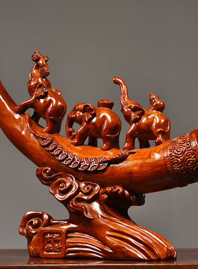 花梨木雕大象摆件实木雕刻吉祥三宝动物家居客厅玄关装饰工艺摆设