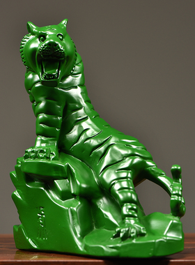 绿色实木雕刻十二生肖虎摆件上山老虎家居客厅红木工艺品装饰摆件