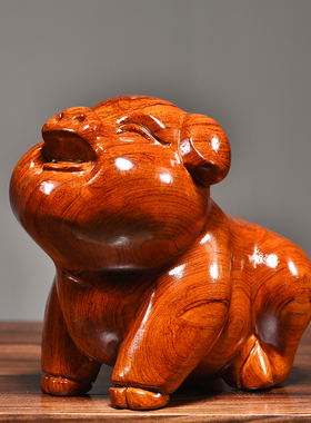 花梨实木质雕刻一对猪摆件十二生肖动物猪客厅家居红木送礼工艺品