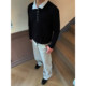 Double collar lapel stand collar two-wear wool blend sweater