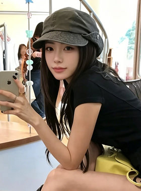 春秋女牛仔翻边遮阳显脸小渔夫帽