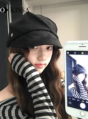 韩系褶皱黑色贝雷帽女