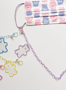 口罩亚克力可爱小熊挂脖眼镜项链