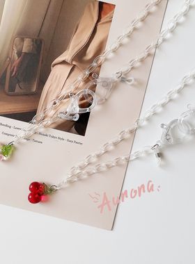 口罩链透明亚克力细链樱桃吊坠