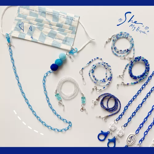 Синяя медицинская маска, беспроводной ремешок, наушники, шнурок-держатель, очки, ожерелье, bluetooth