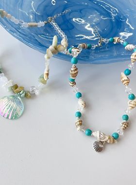 蓝色贝壳海星串珠手工项链