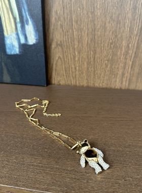黄铜镀18K金水钻小熊吊坠项链
