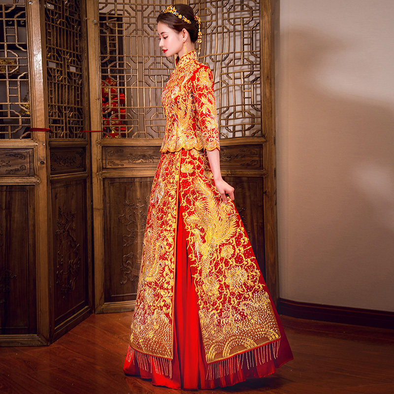 秀禾服新娘2019新款春季中式秀婚纱 人生大事旗袍