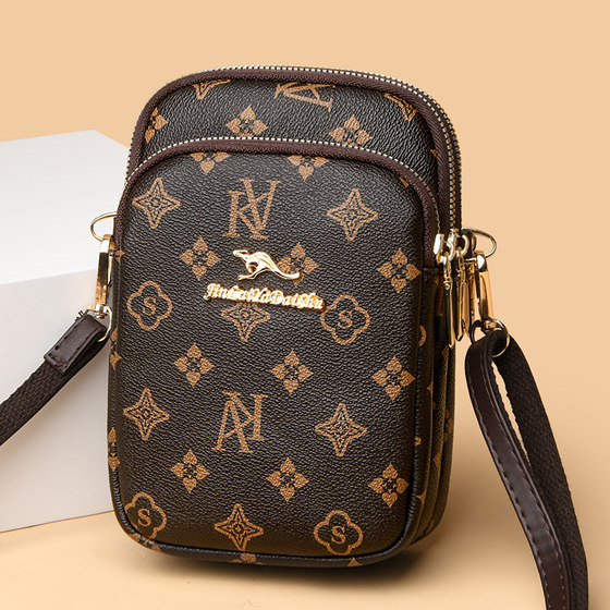 Kangaroo leather mobile phone bag printed shoulder crossbody bag for women