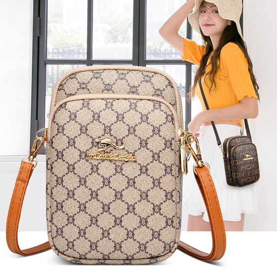 Kangaroo leather mobile phone bag printed shoulder crossbody bag for women